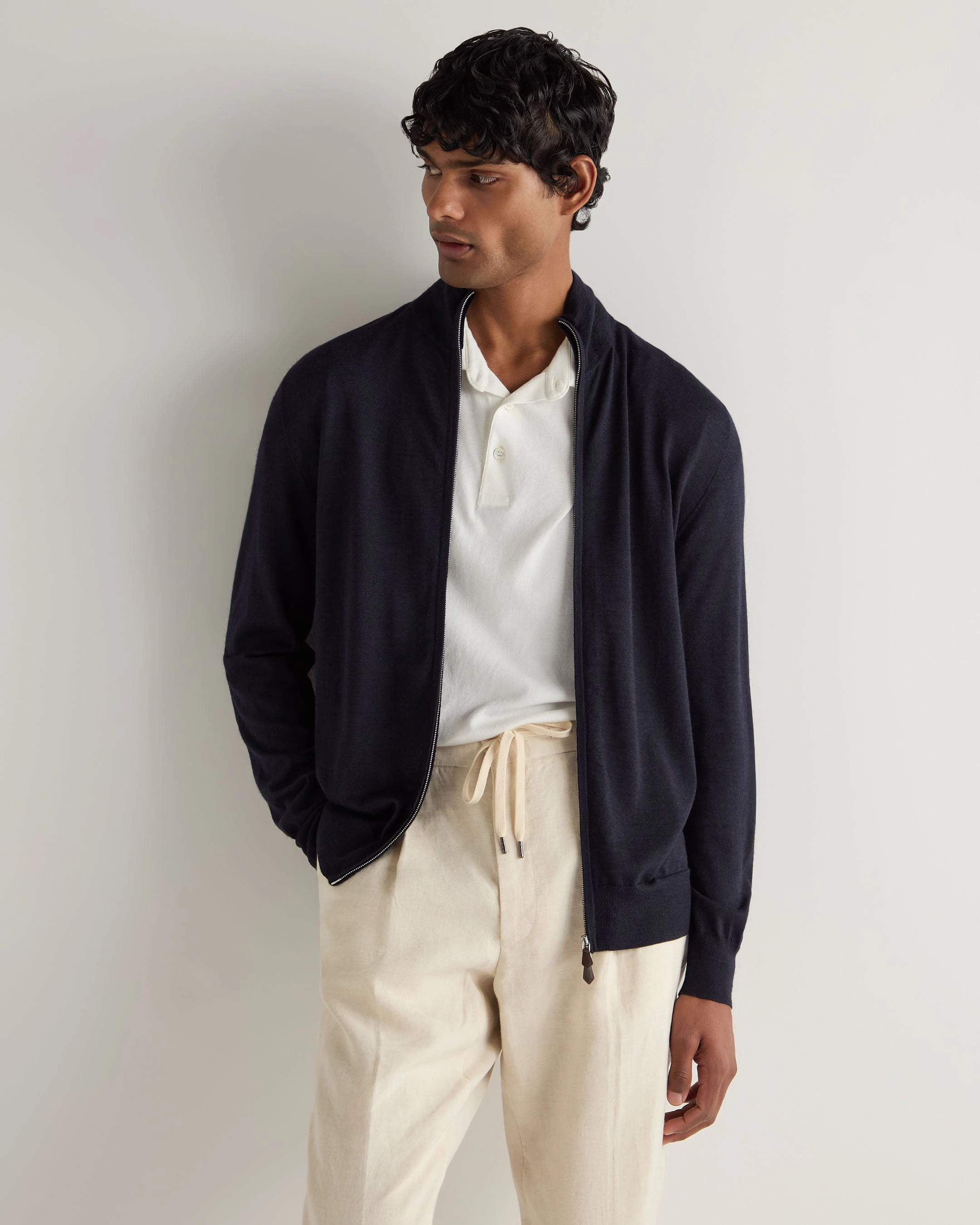 Unmissable Deal Today Perfect Gift Sale Men'S Hyde Fine Gauge Cashmere Full Zip Jumper Navy Blue