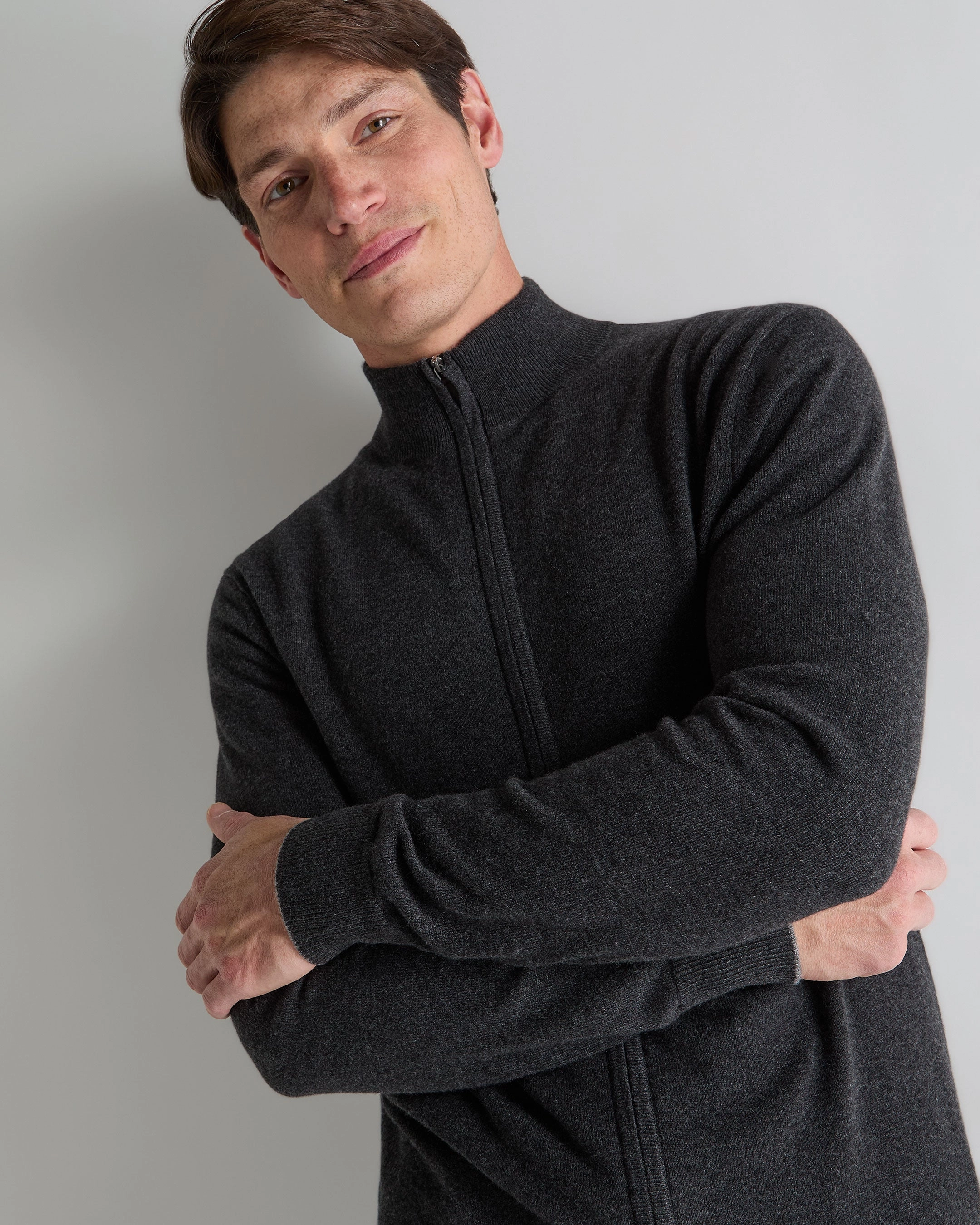 Daily Deal Frenzy Men'S Knightsbridge Full Zip Cashmere Jumper Deep Charcoal Grey