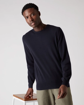 Flash Sale Now Special Online Offer Men'S Oxford Round Neck Cashmere Jumper Navy Blue