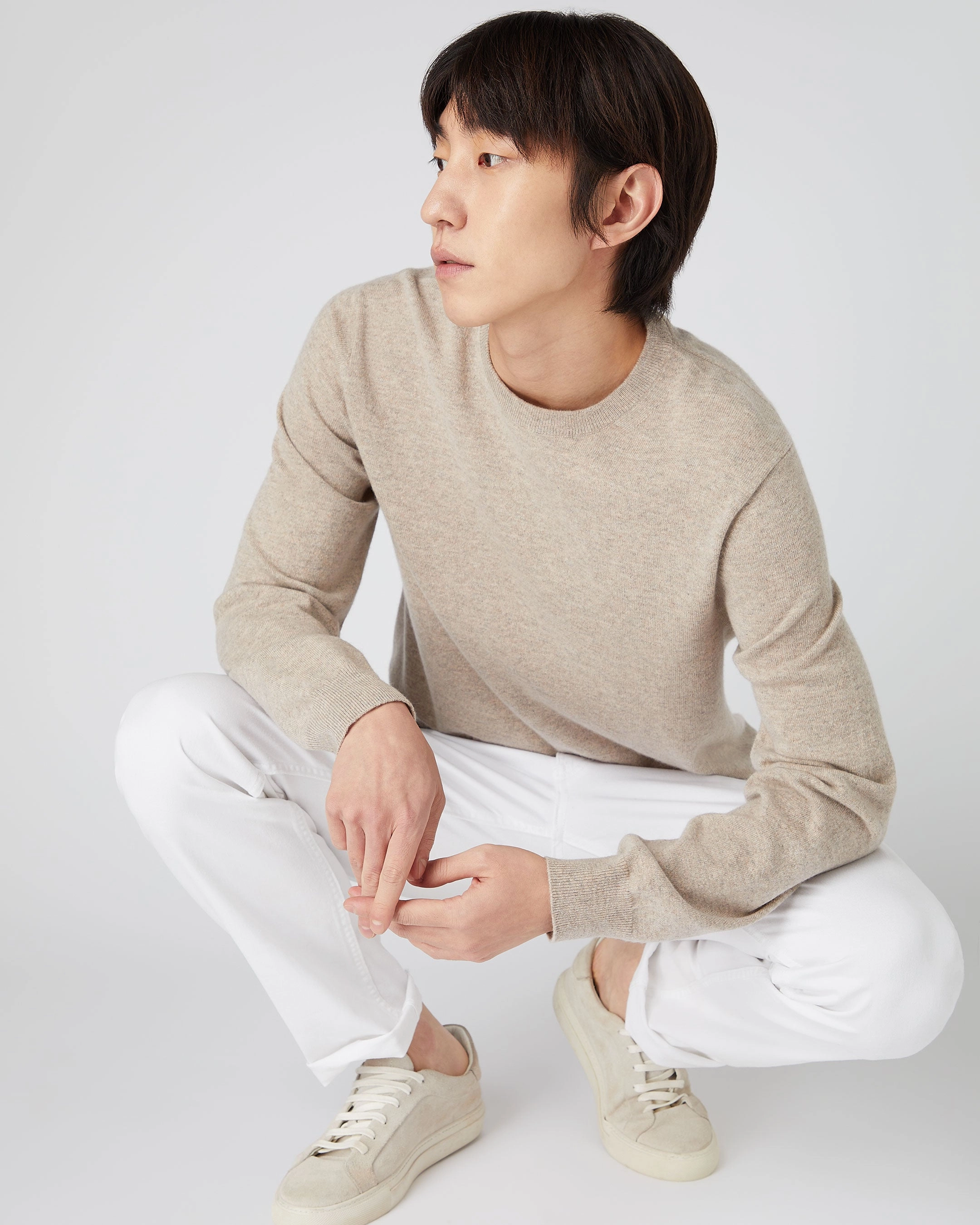 Steal Todays Offer Grab It Fast Men'S Oxford Round Neck Cashmere Jumper Oatmeal Brown
