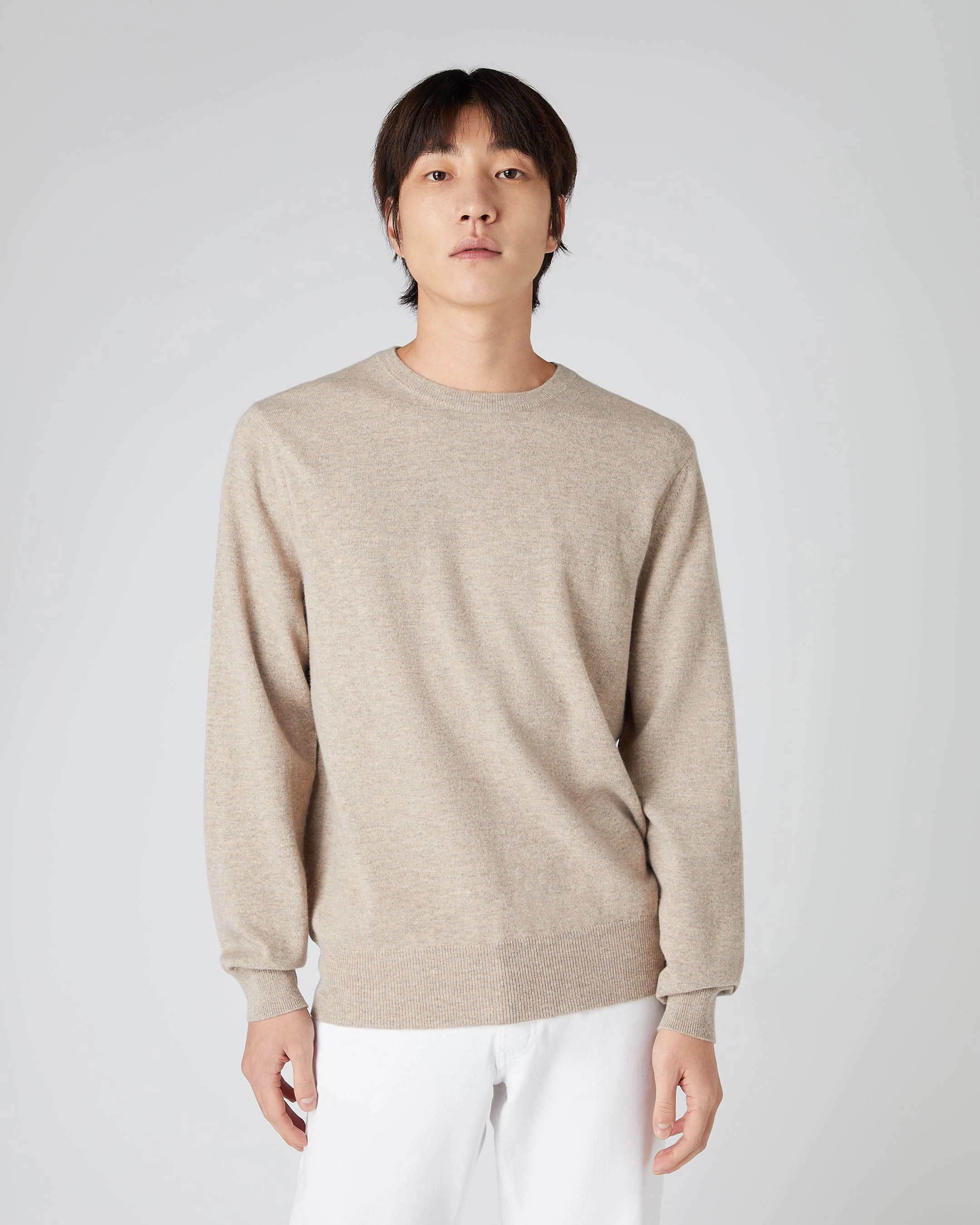 Flash Sale Alert Now Online Exclusive Steal Men'S Oxford Round Neck Cashmere Jumper Oatmeal Brown