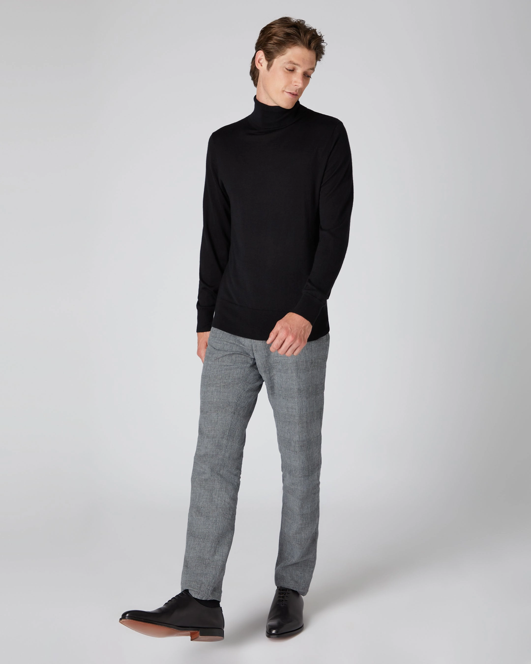 Men'S Pimlico Fine Gauge Cashmere Roll Neck Jumper Black Best Seller Discount