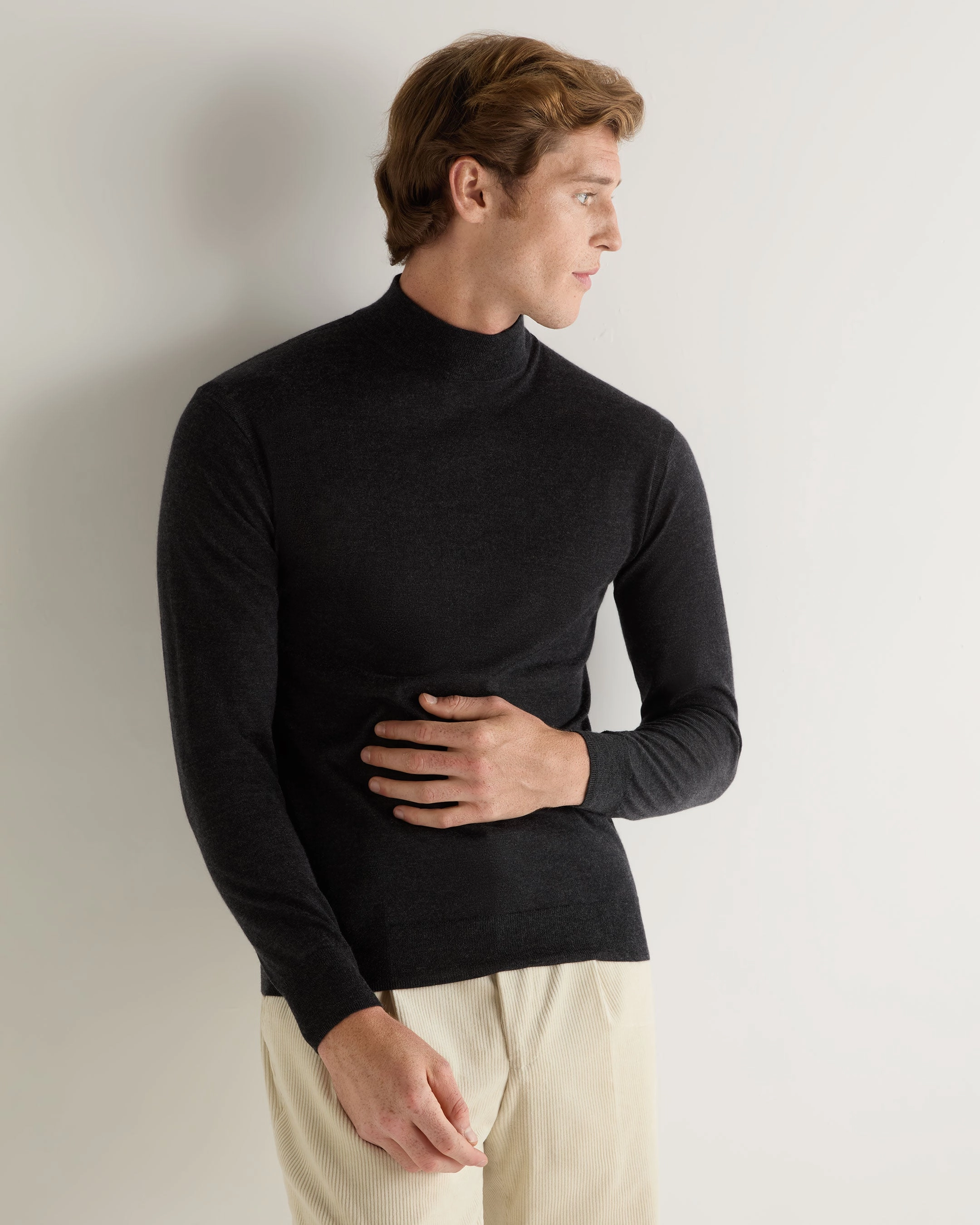 Dont Miss Big Savings Men'S Pimlico Fine Gauge Cashmere Roll Neck Jumper Dark Charcoal Grey