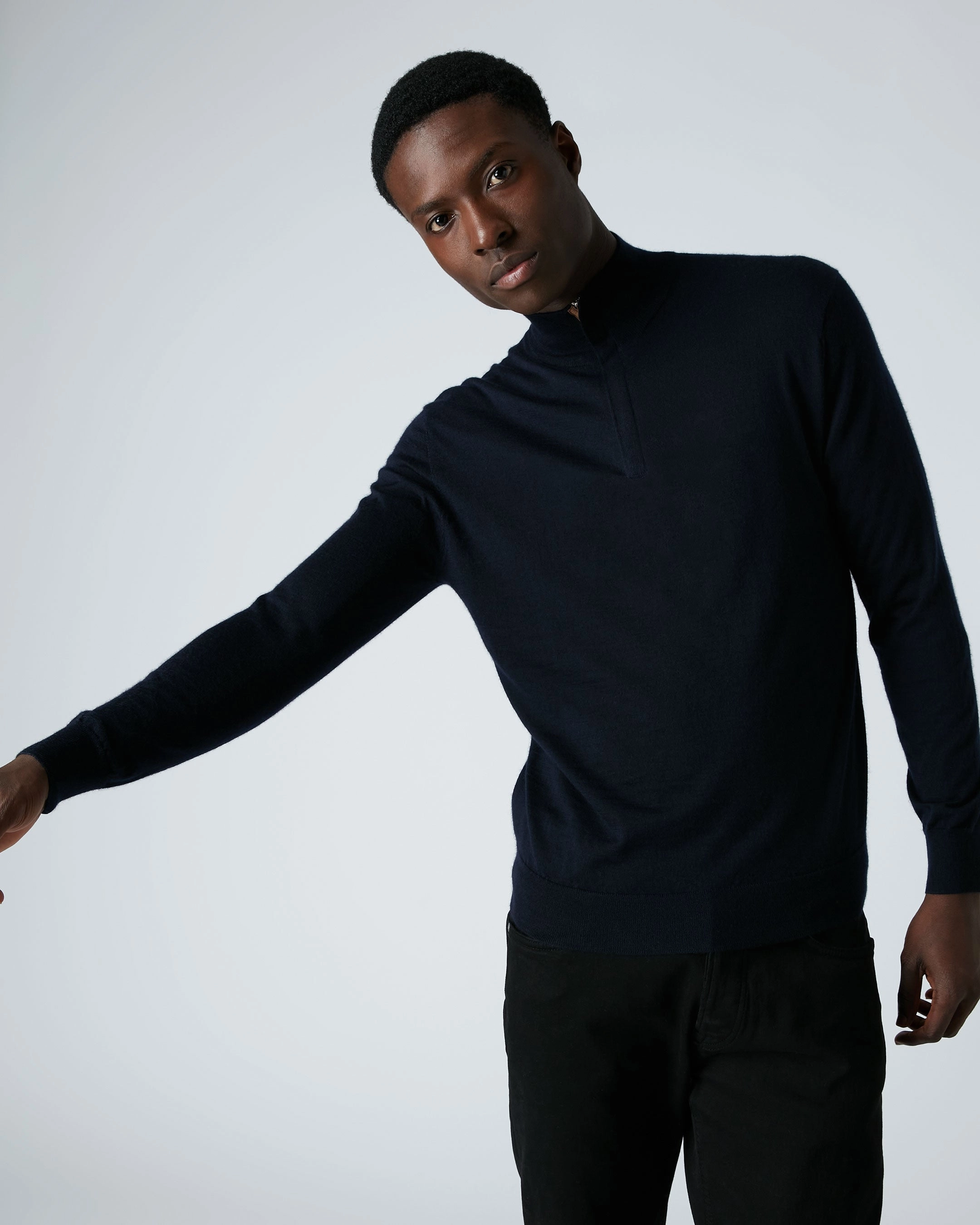 Online Exclusive Savings Daily Clearance Deal Men'S Regent Fine Gauge Cashmere Half Zip Jumper Navy Blue
