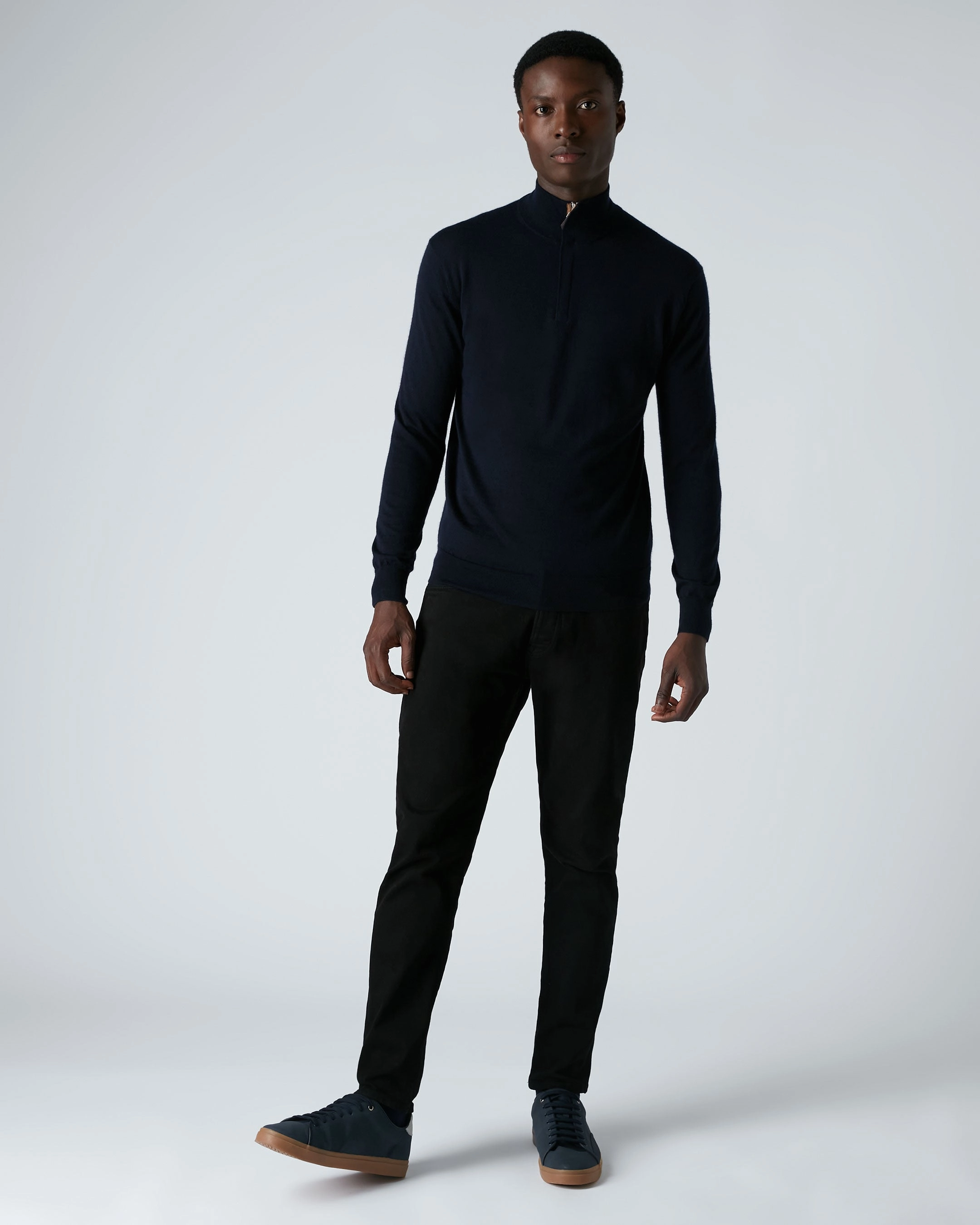 Best Deal Alert Hot Pick Sale Men'S Regent Fine Gauge Cashmere Half Zip Jumper Navy Blue