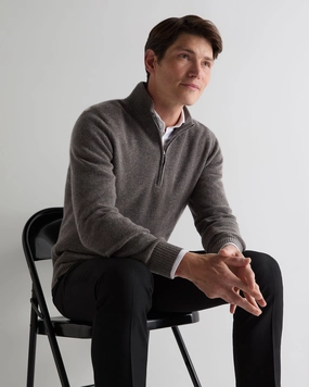 Trending Today Steal Shop the Savings Now Men'S Ribbed Half Zip Cashmere Jumper Wood Smoke Brown