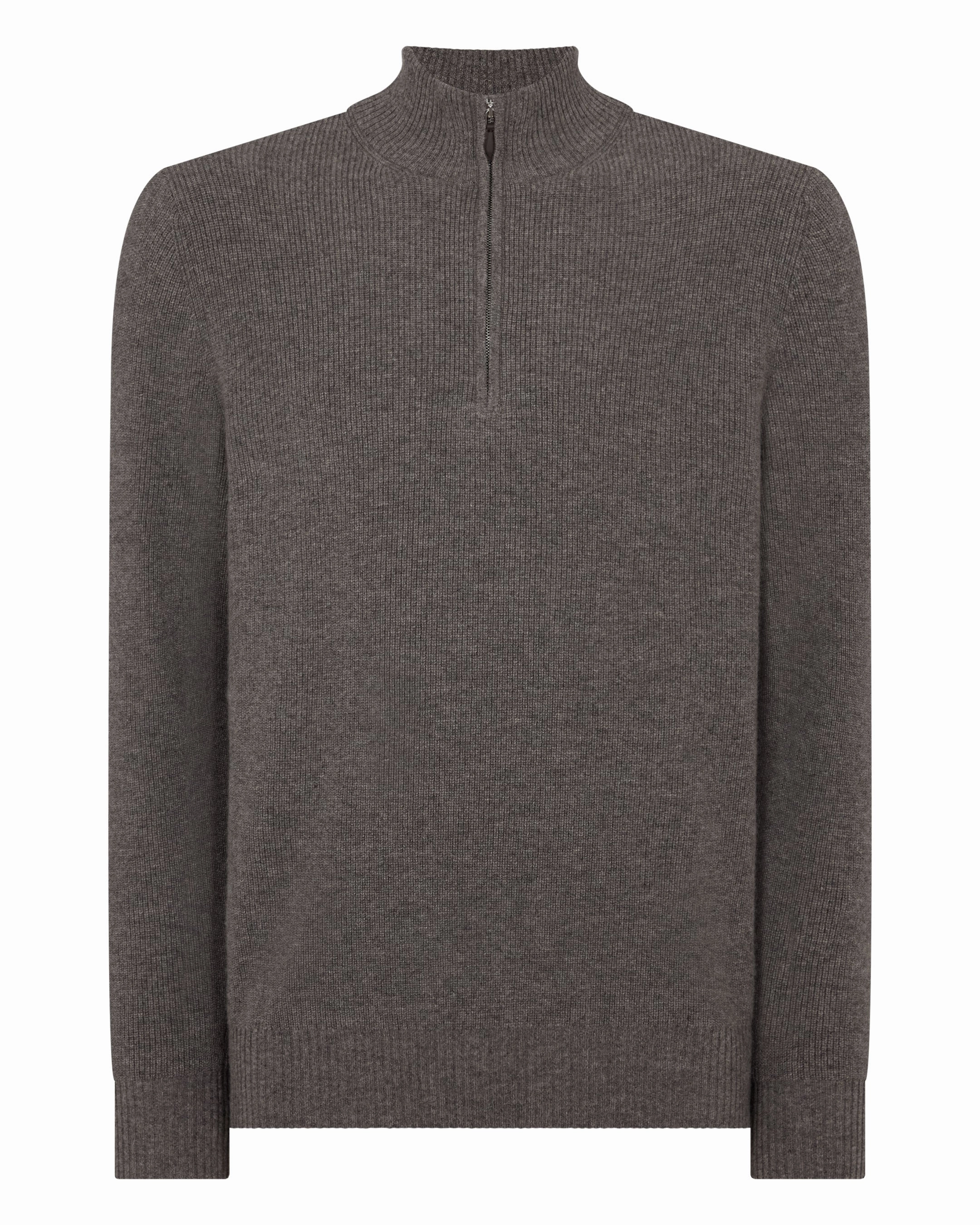 Men'S Ribbed Half Zip Cashmere Jumper Wood Smoke Brown Weekend Flash Offer