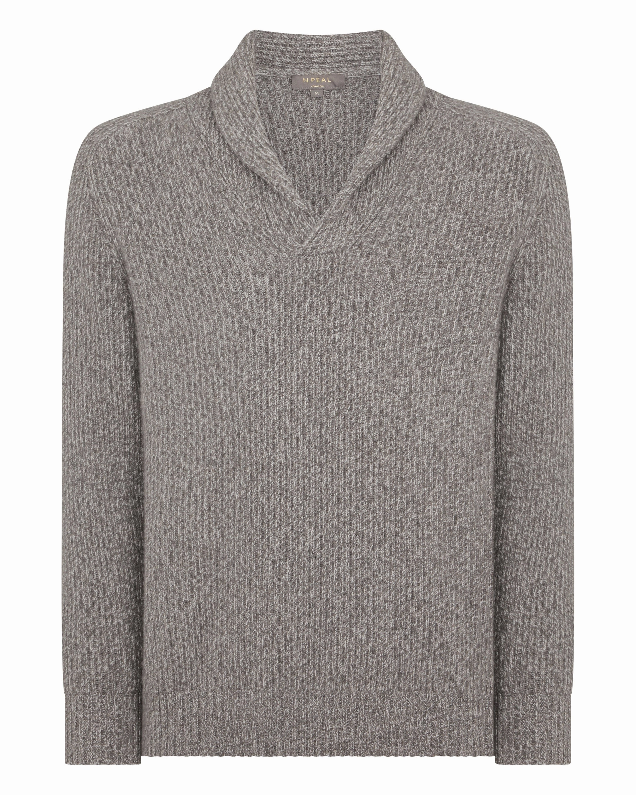 Men'S Shawl Collar Cashmere Jumper Soft Truffle Brown Marl Hot Pick Online