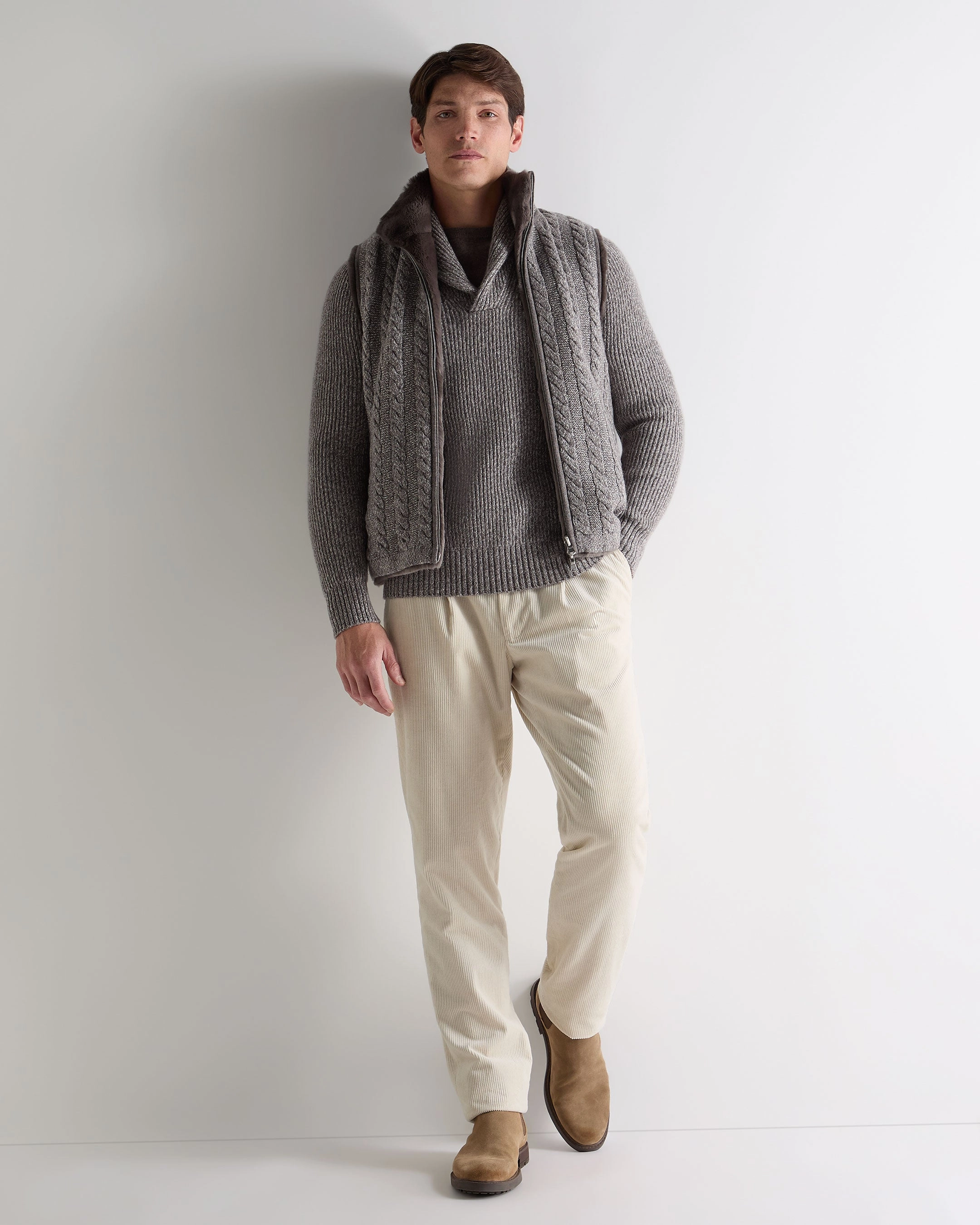Men'S Shawl Collar Cashmere Jumper Soft Truffle Brown Marl Grab It Before Gone