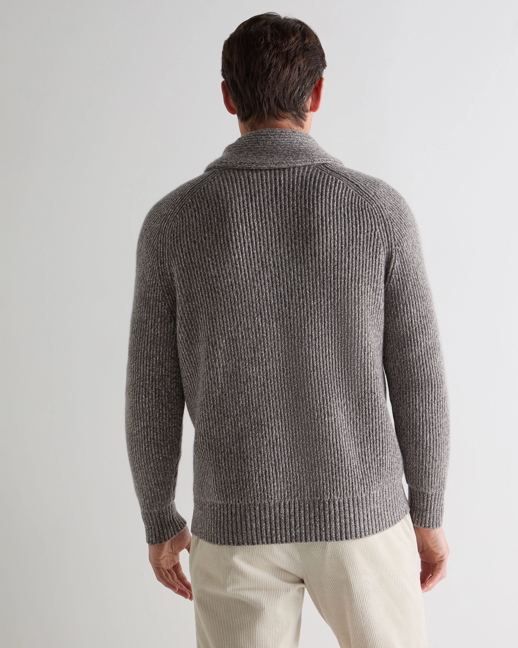 Men'S Shawl Collar Cashmere Jumper Soft Truffle Brown Marl Hot Price Drop