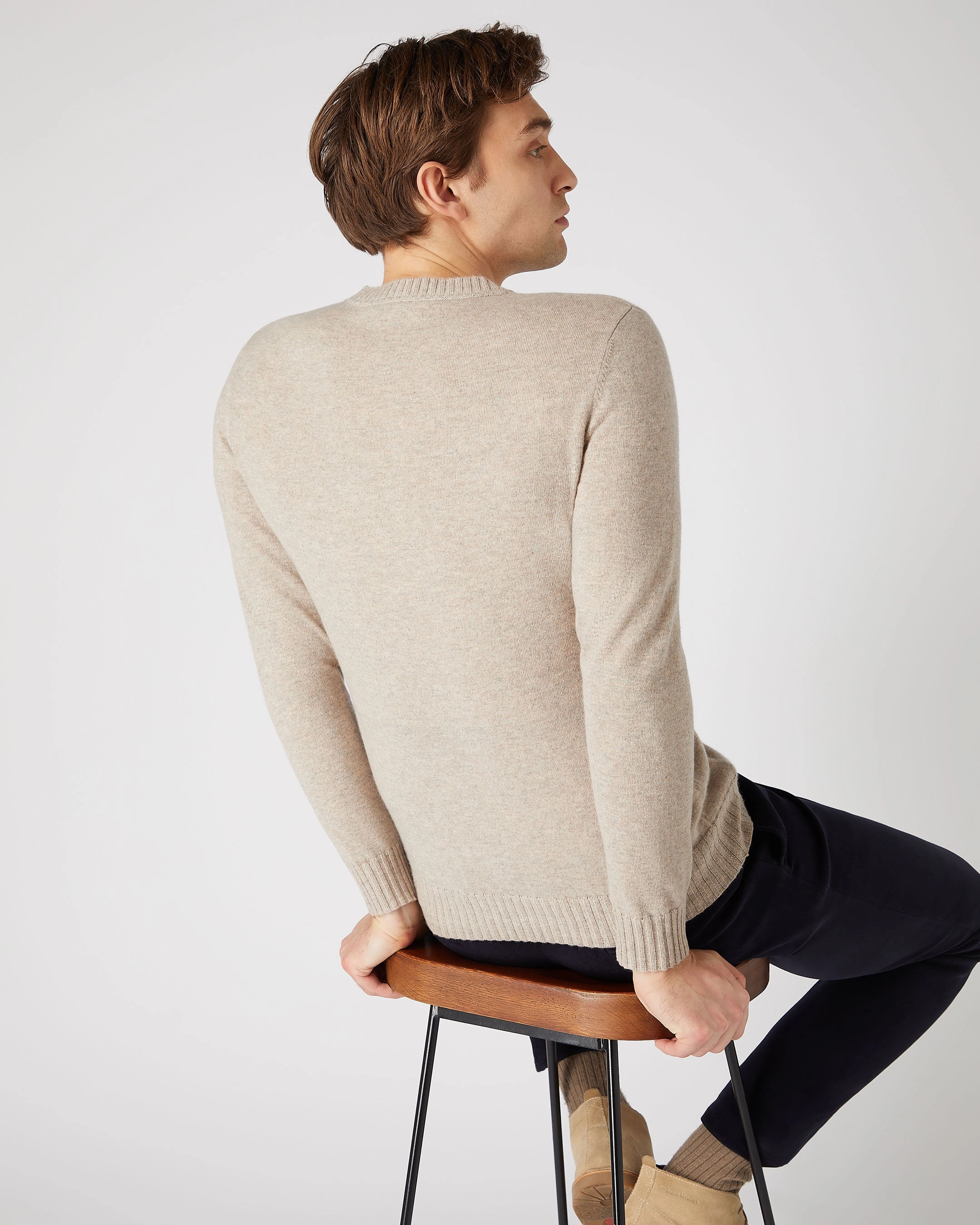 Grab It Fast Men'S Shoreditch Round Neck Cashmere Jumper Oatmeal Brown