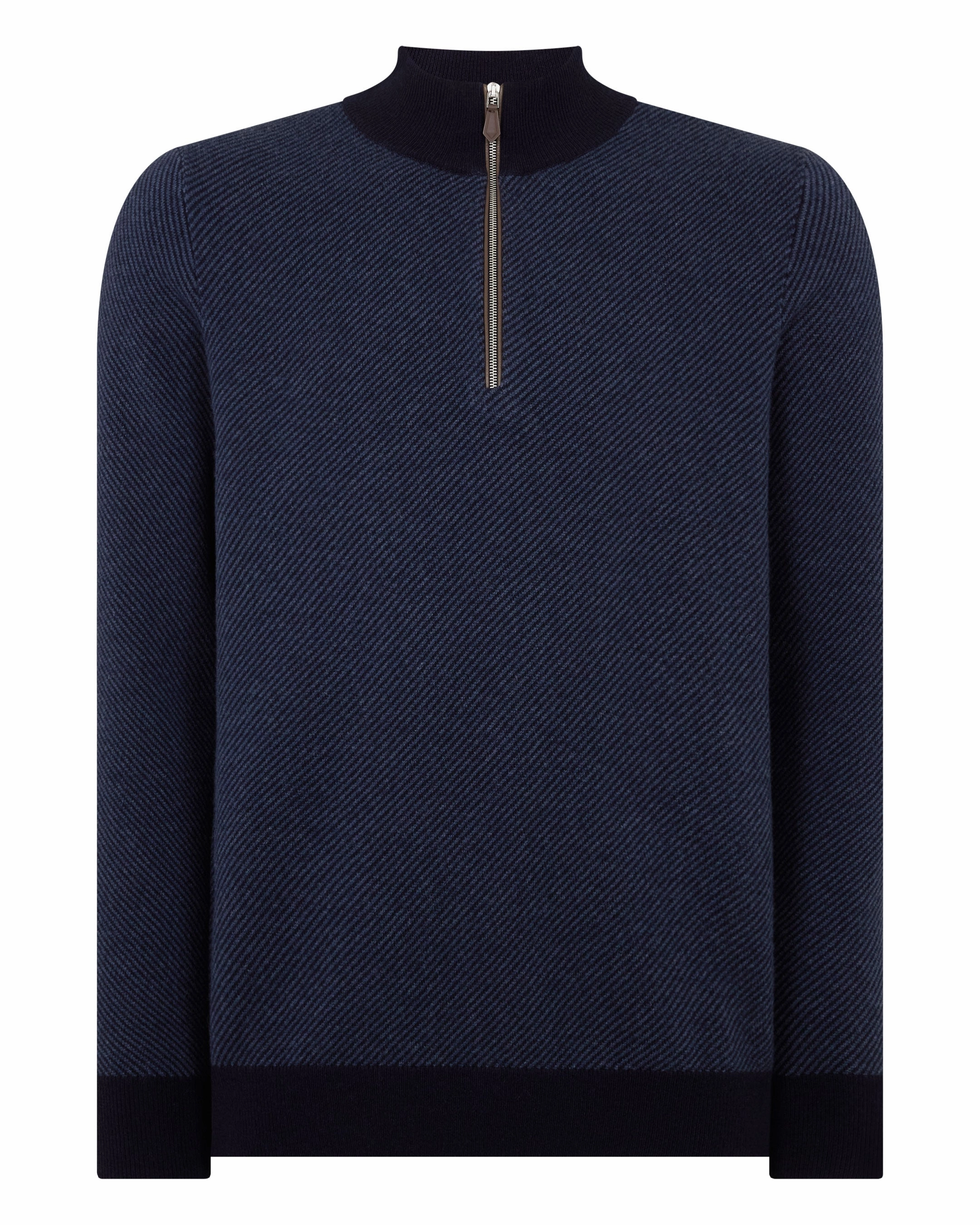 Men'S Temple Jacquard Half Zip Cashmere Jumper Blue Herringbone Limited Edition Offer Todays Best Deal