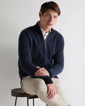 Men'S Temple Jacquard Half Zip Cashmere Jumper Blue Herringbone Last Chance Steal Today Only Special