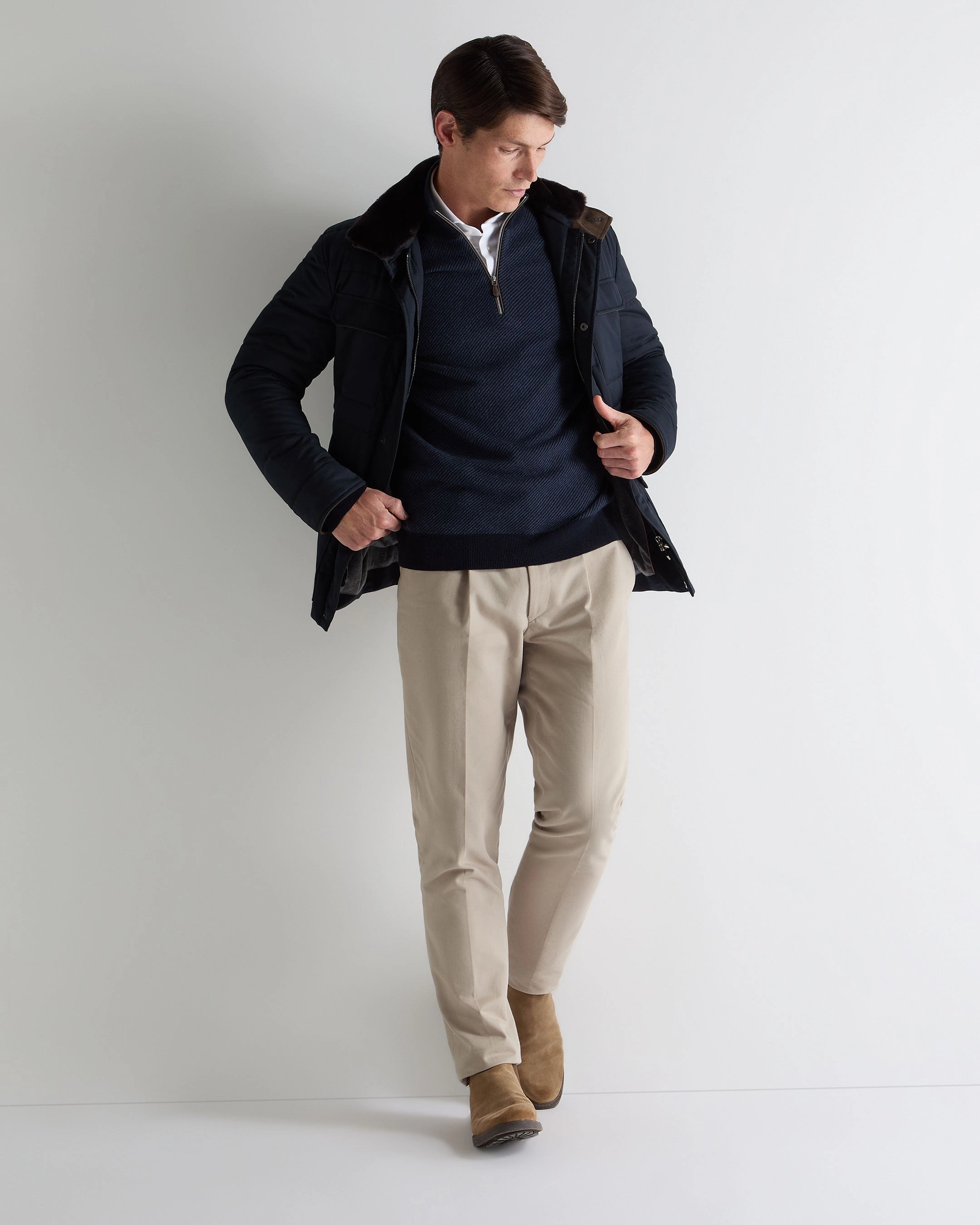 Mega Hot Offer Grab Todays Deal Men'S Temple Jacquard Half Zip Cashmere Jumper Blue Herringbone