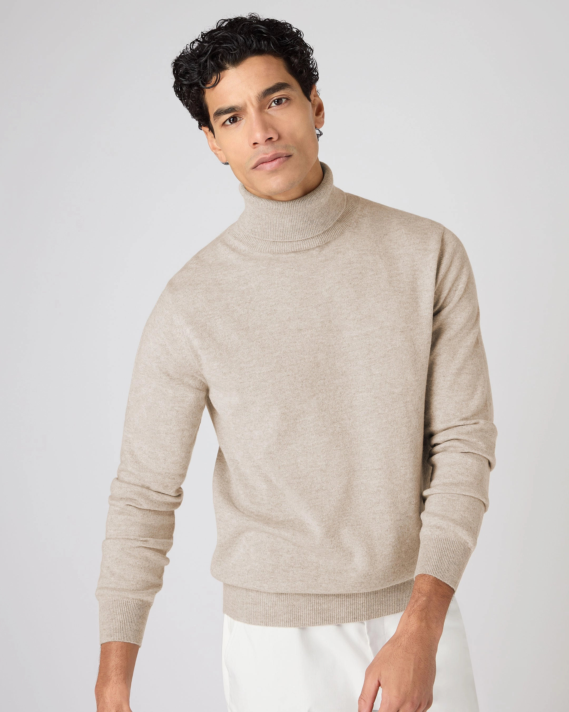 Big Price Drop Men'S Trafalgar Roll Neck Cashmere Jumper Oatmeal Brown