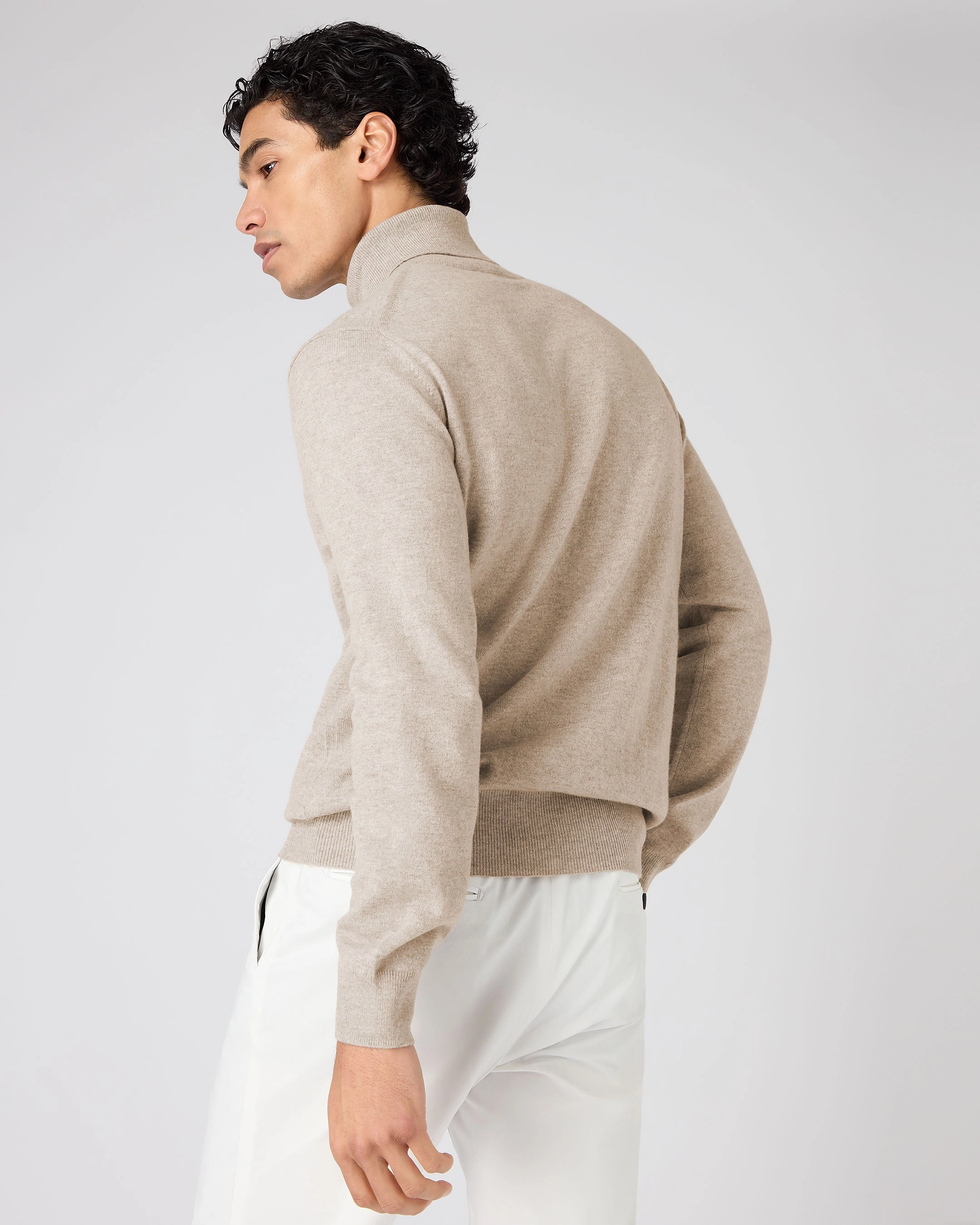 Men'S Trafalgar Roll Neck Cashmere Jumper Oatmeal Brown Flash Sale Now