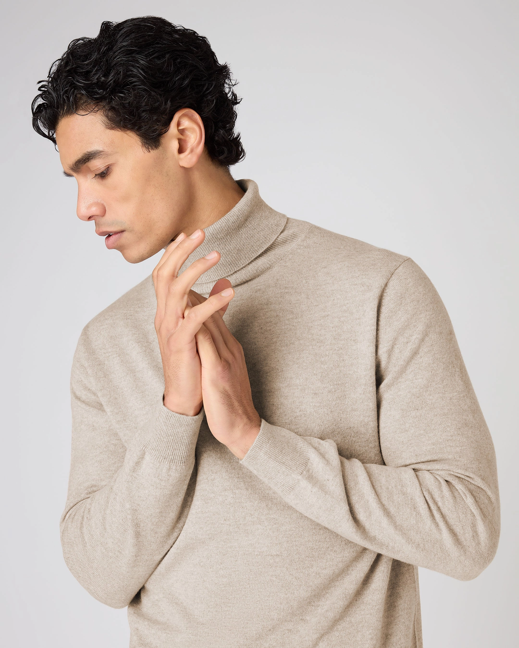 Today Only Hot Sale Men'S Trafalgar Roll Neck Cashmere Jumper Oatmeal Brown