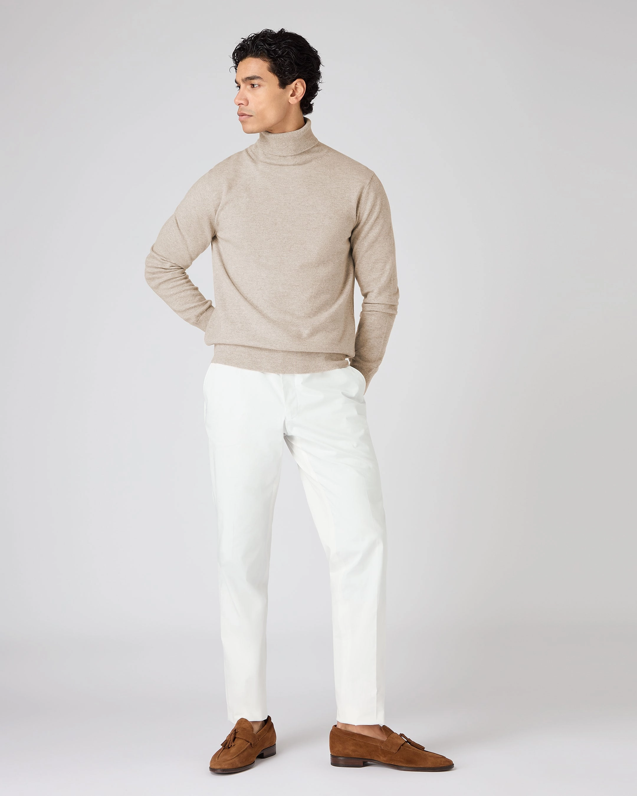 Men'S Trafalgar Roll Neck Cashmere Jumper Oatmeal Brown Clearance Event Price Drop Today
