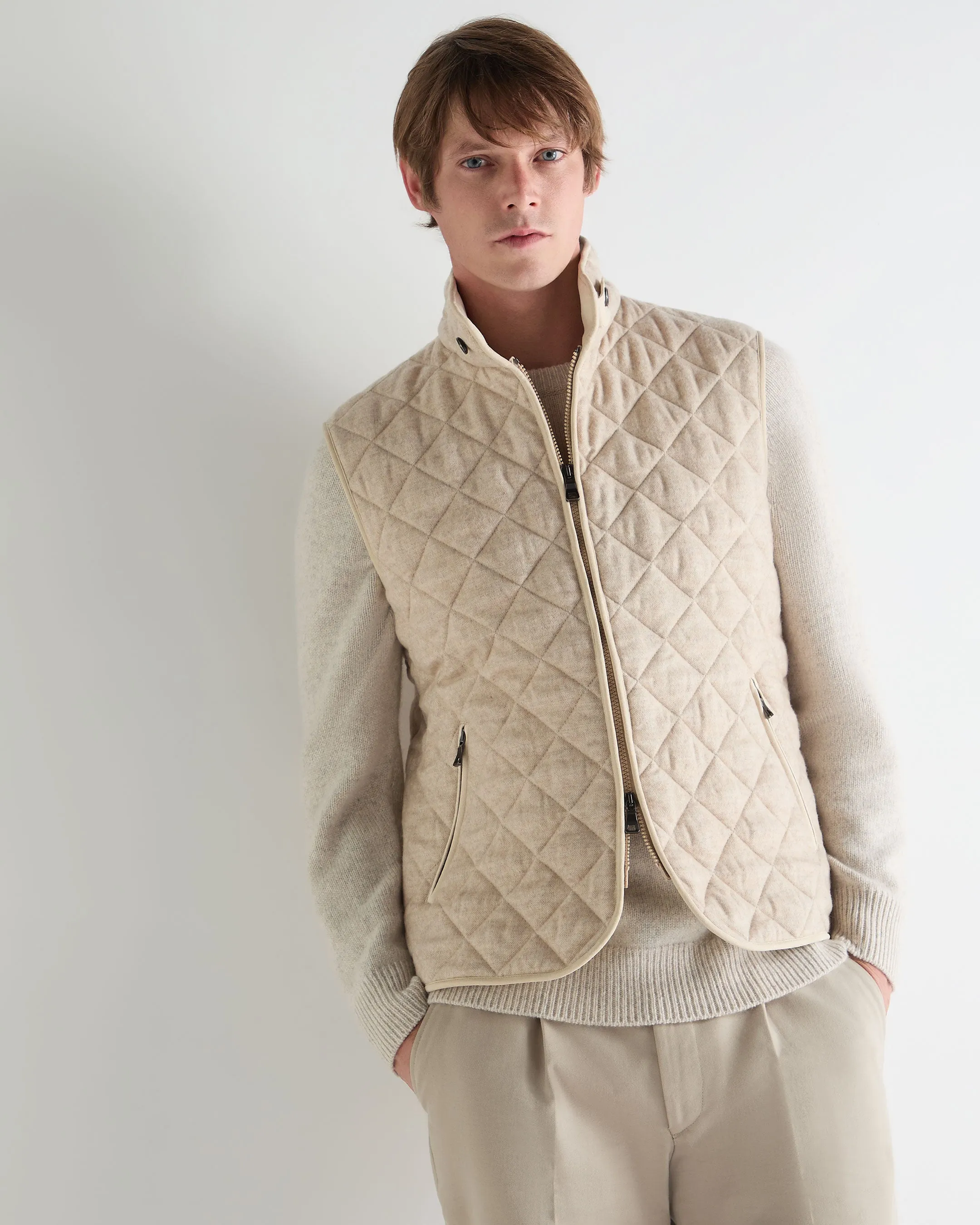 Grab It Now Men'S Diamond Gilet Beige Brown