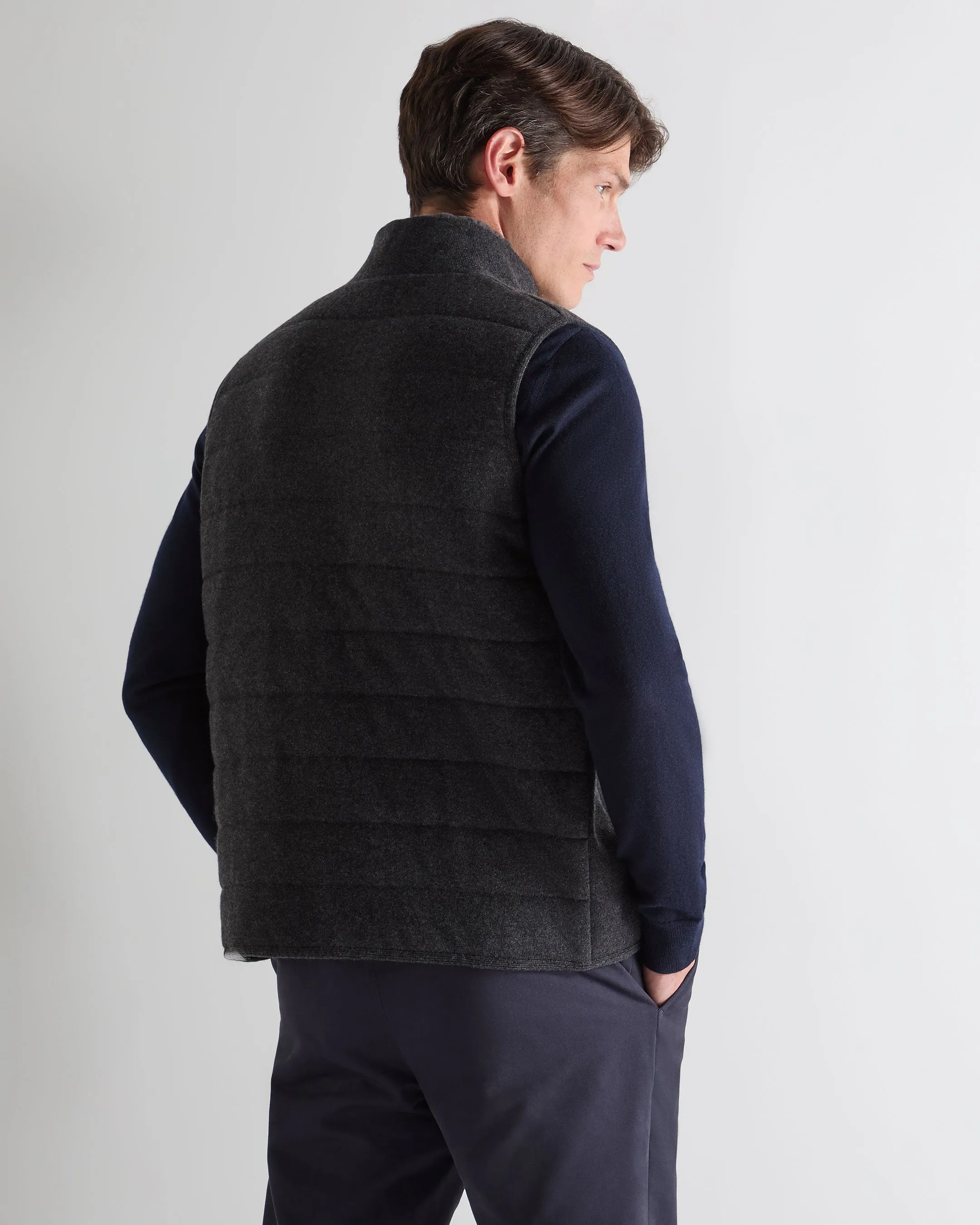 Men'S Padded Fur Trim Cashmere Gilet Deep Charcoal Grey Best Price Today Hot Sale Today
