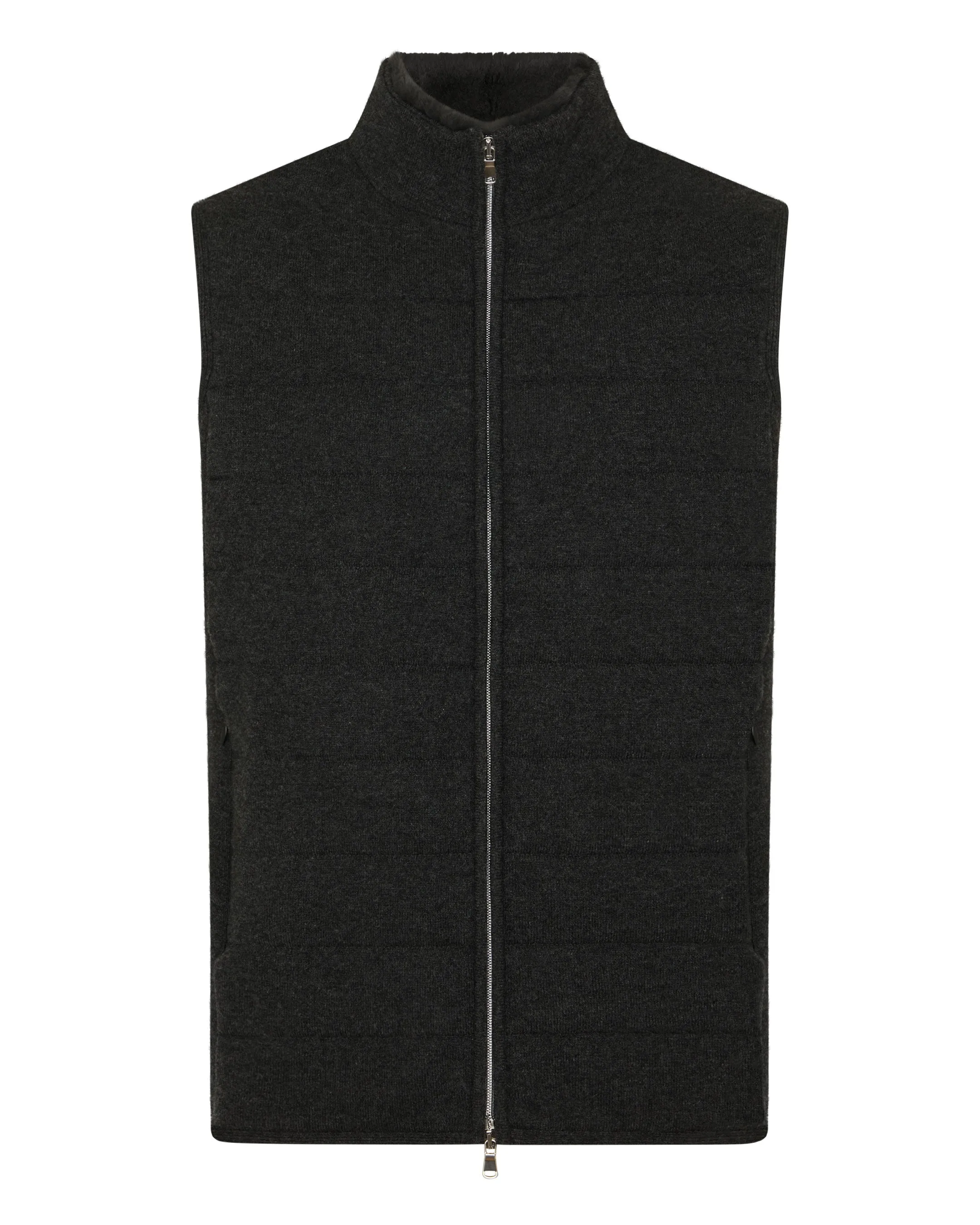 Daily Deal Frenzy Instant Deal Today Men'S Padded Fur Trim Cashmere Gilet Deep Charcoal Grey