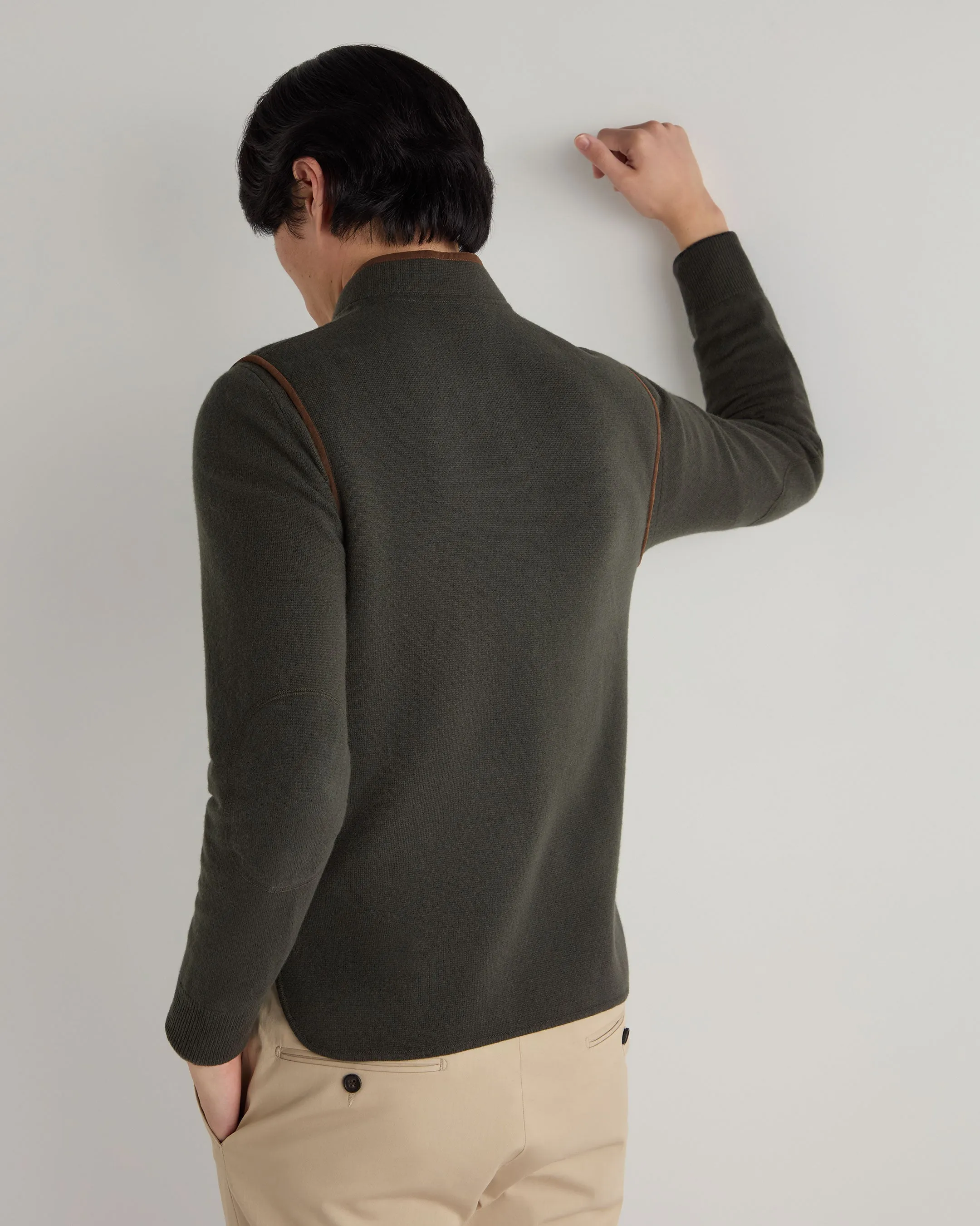 MustHave Clearance Clearance Savings Now Men'S Shaftesbury Suede Trim Cashmere Gilet Arabica Khaki Green