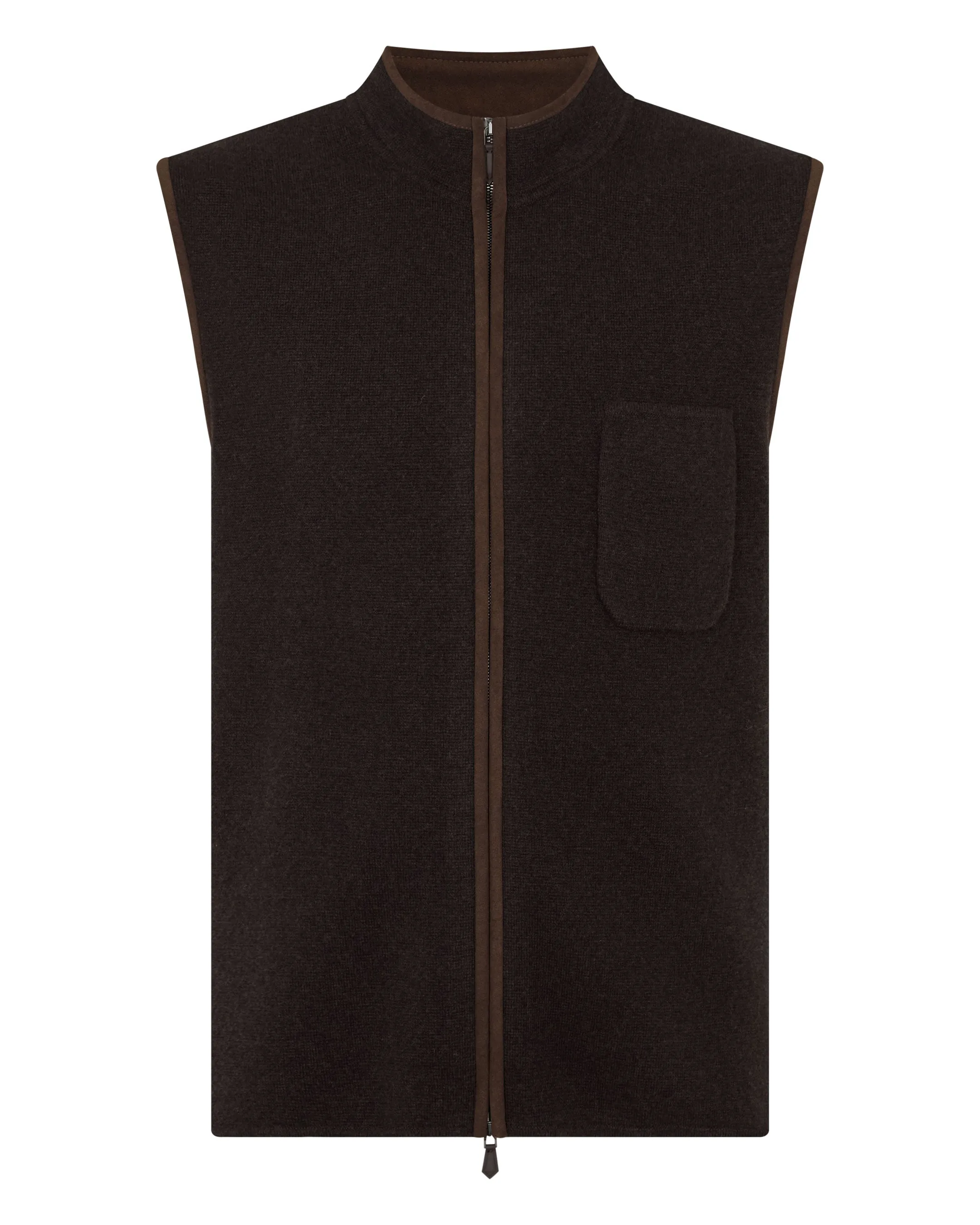 Today Only Discount Alert Grab Save Today Men'S Shaftesbury Suede Trim Cashmere Gilet Chocolate Brown