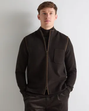 MustHave Clearance Men'S Shaftesbury Suede Trim Cashmere Gilet Chocolate Brown