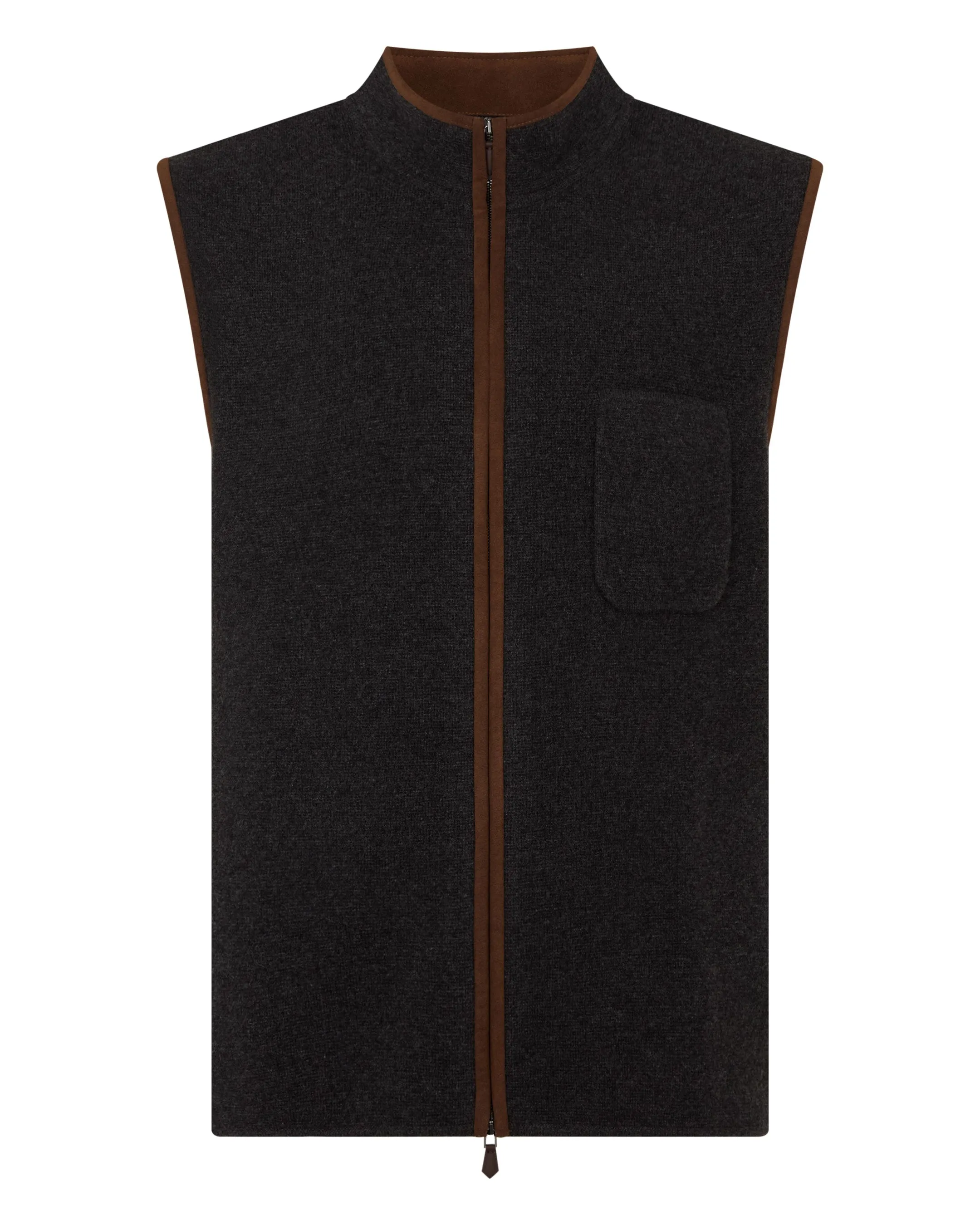Flash Discount Today Special Price Today Men'S Shaftesbury Suede Trim Cashmere Gilet Deep Charcoal Grey