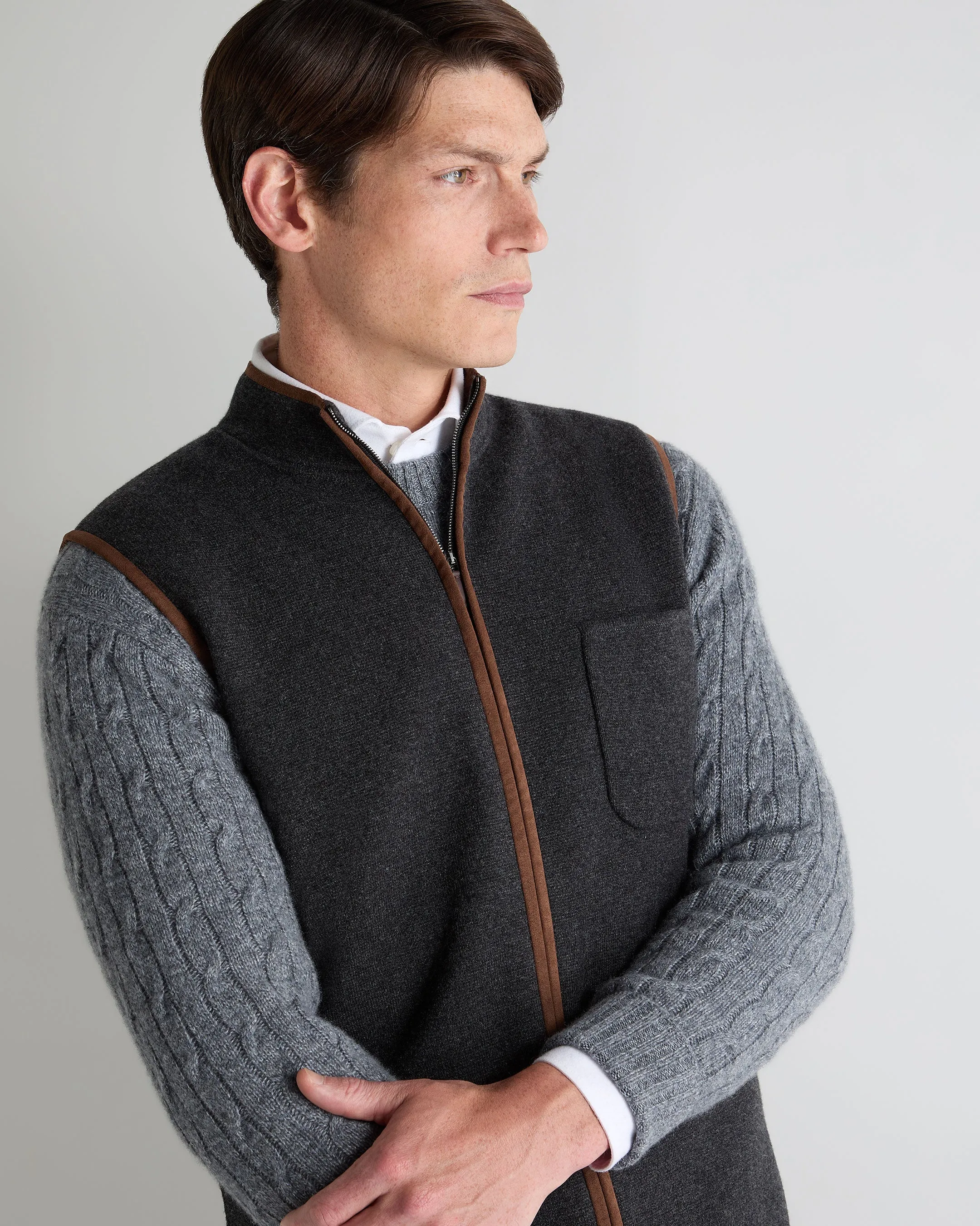 Sweet Deal Today EndofWeek Deals Men'S Shaftesbury Suede Trim Cashmere Gilet Deep Charcoal Grey
