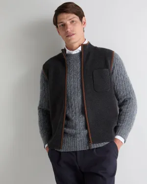Men'S Shaftesbury Suede Trim Cashmere Gilet Deep Charcoal Grey Exclusive Hot Pick