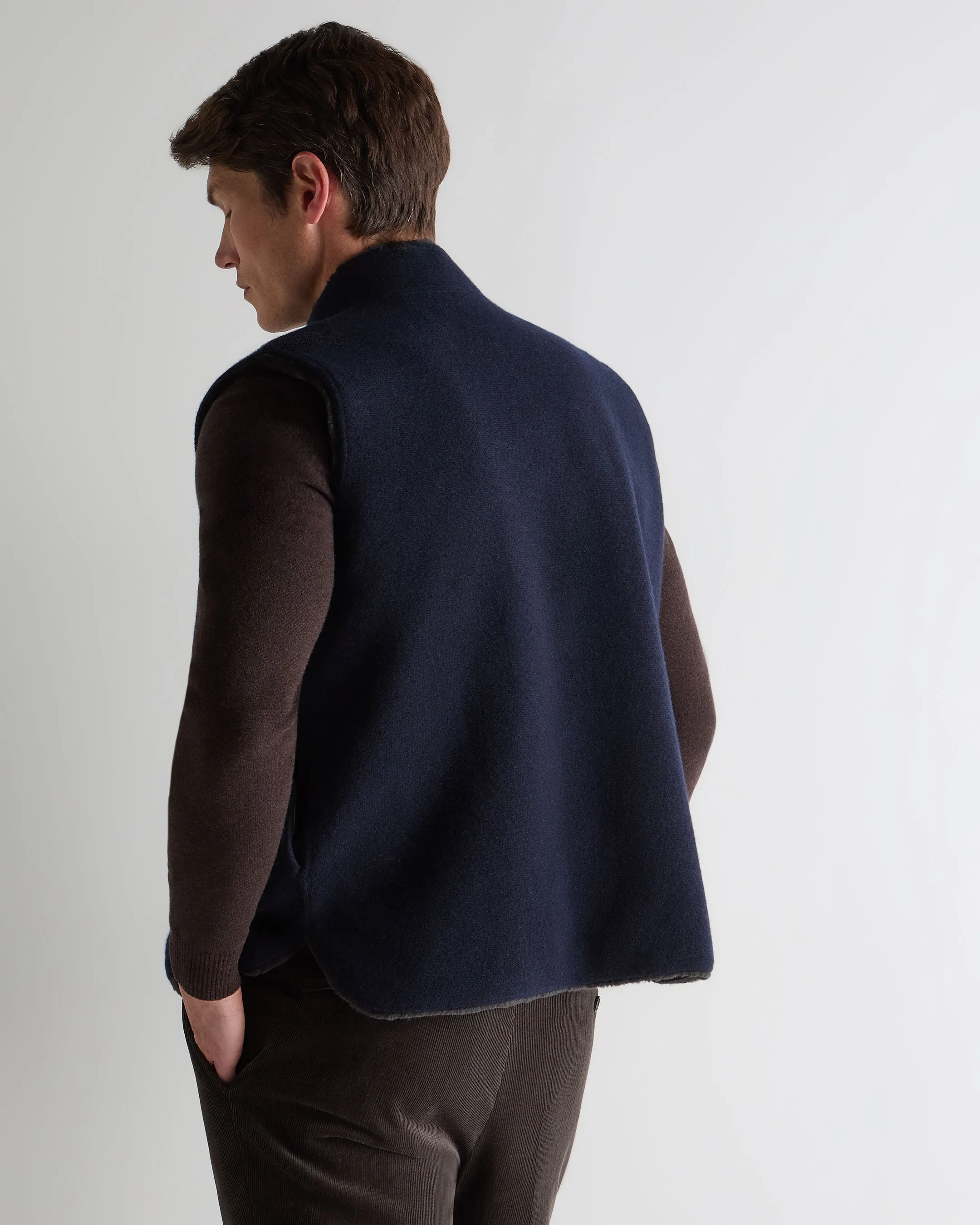 Today Only Savings Todays Special Savings Men'S Shaftsbury Suede Trim Cashmere Gilet Navy Blue