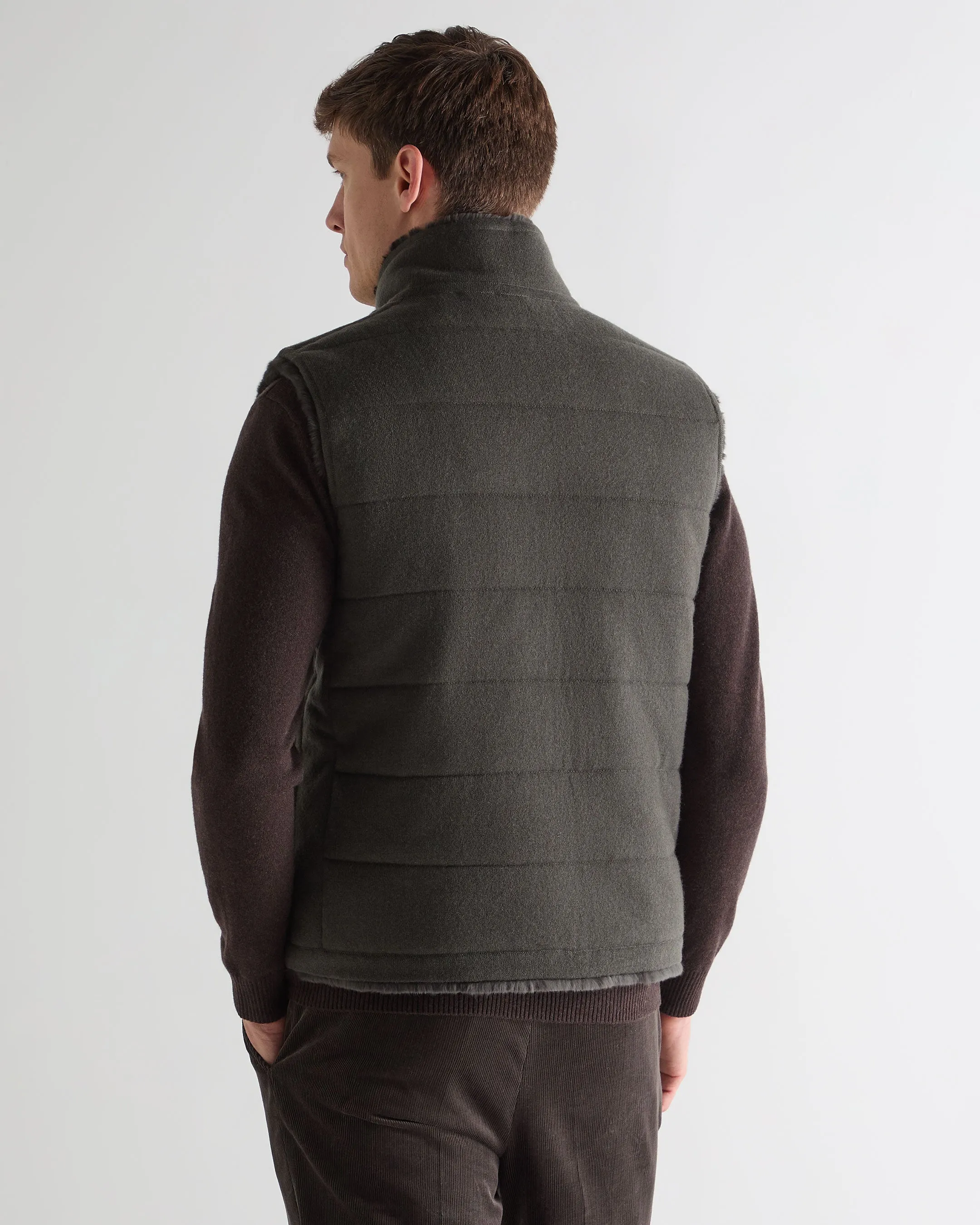 Men'S Vermont Fur Lined Gilet Arabica Khaki Green Exclusive Online Discount