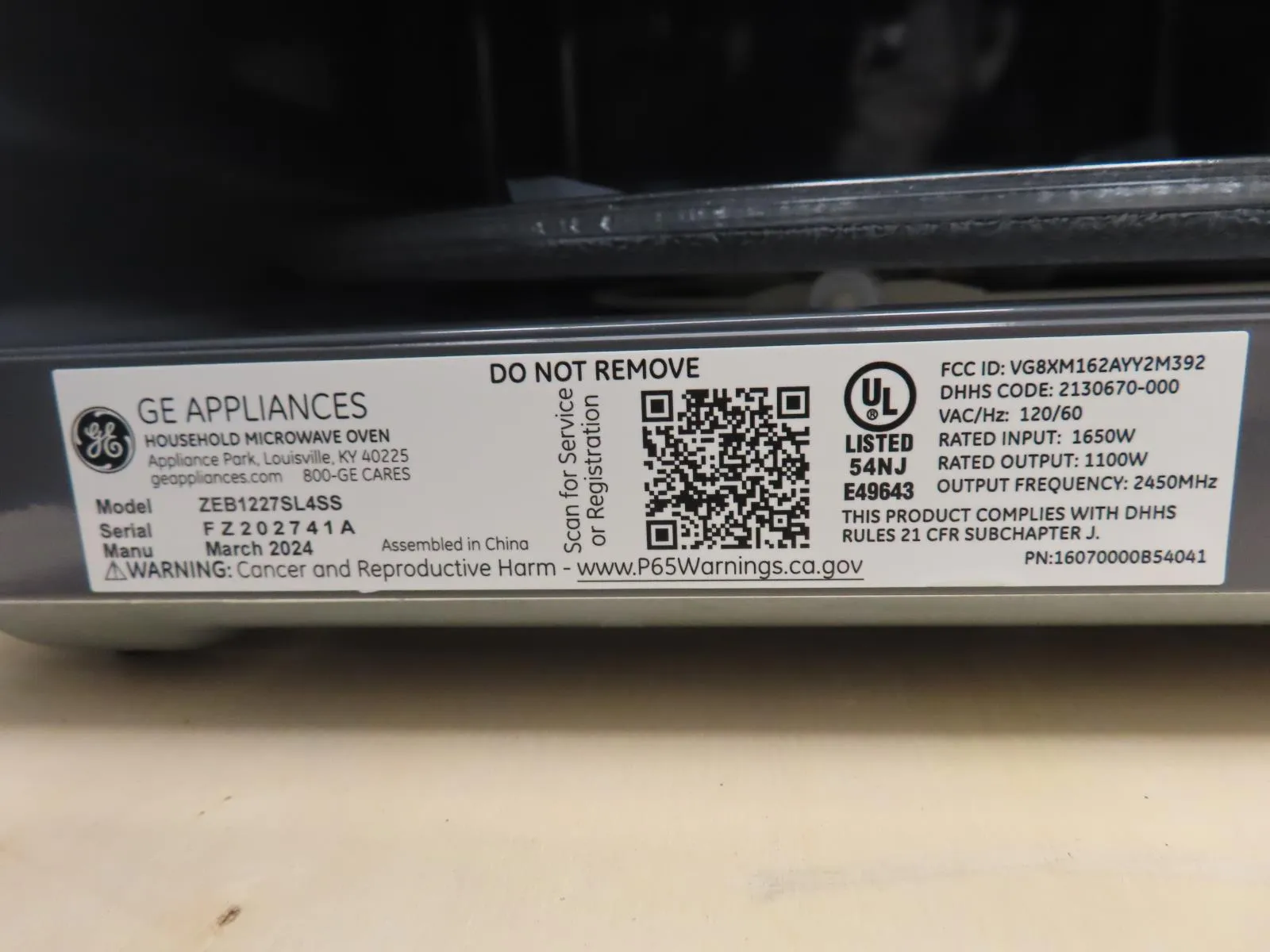 MonogramZEB1227SLSS 2.2 Cu. Ft. Built In Microwave Black (Local Pickup Only)