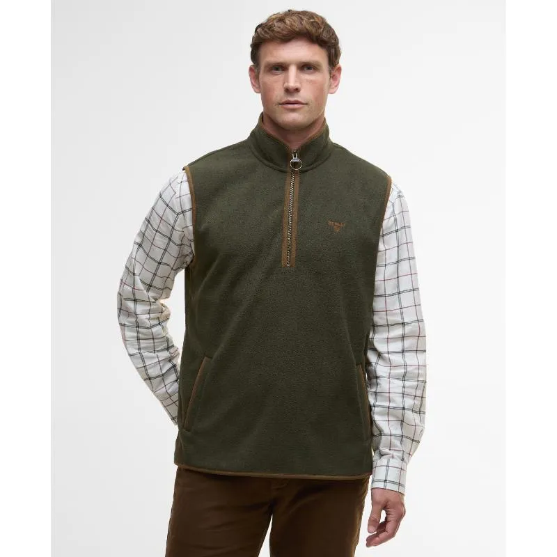 Barbour Harwood Mens 1/4 Zip Fleece Gilet - Olive Instant Discount Special Offer Inside