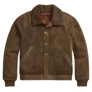 Rrl By Ralph Lauren Shearling-Panelled Roughout Suede Jacket Vintage Brown Trending Deals Today