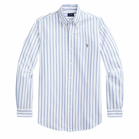 Trending Hot Picks Dont Miss This Steal Polo Ralph Lauren Custom Fit Striped Oxford Shirt Blue / White