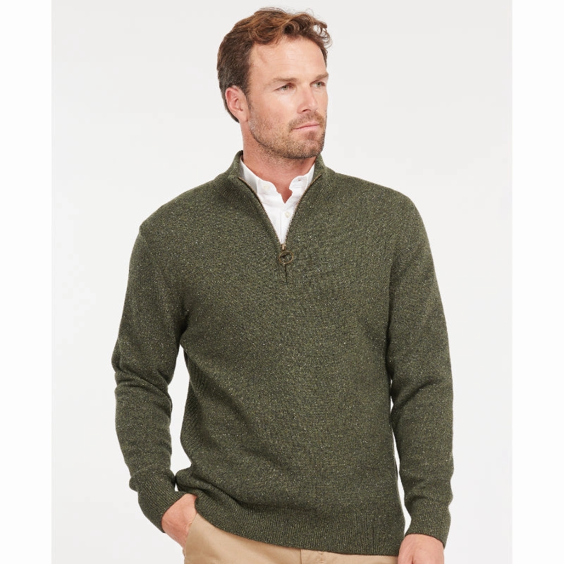 Surprise Discount Today Barbour Tisbury Lambswool 1/4 Zip Mens Jumper - Dark Seaweed