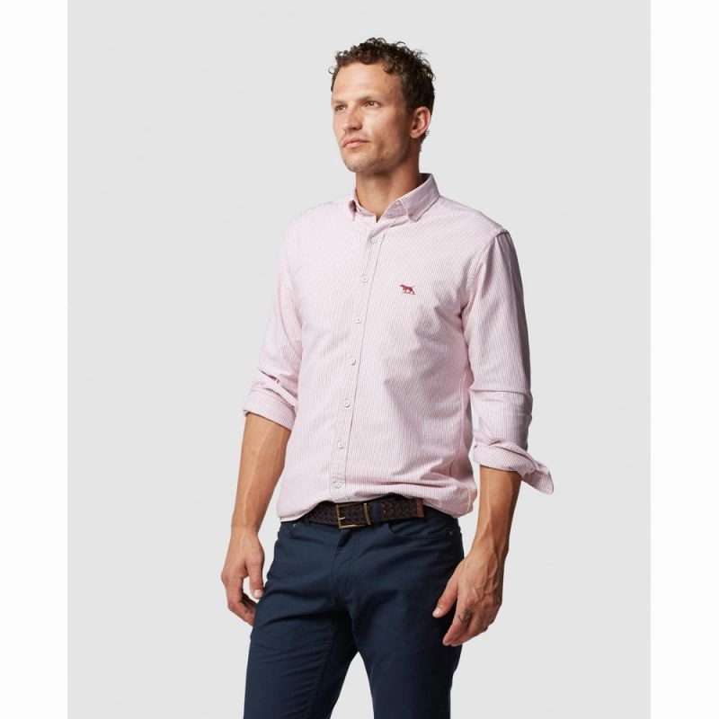 Rodd & Gunn Gunn Oxford Stripe Mens Sports Fit Shirt - Port Flash Deal Today