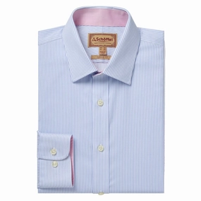 Clearance Alert Now Save Big Today Schoffel Greenwich Single Cuff Classic Mens Shirt - Light Blue Stripe
