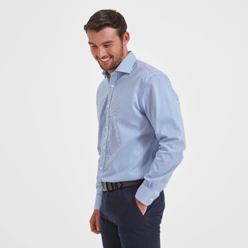 Hot Deal Alert Schoffel Greenwich Single Cuff Tailored Fit Mens Shirt - Navy Stripe