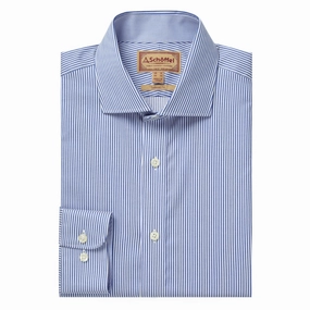 Schoffel Greenwich Single Cuff Tailored Fit Mens Shirt - Navy Stripe Trending Deals Today