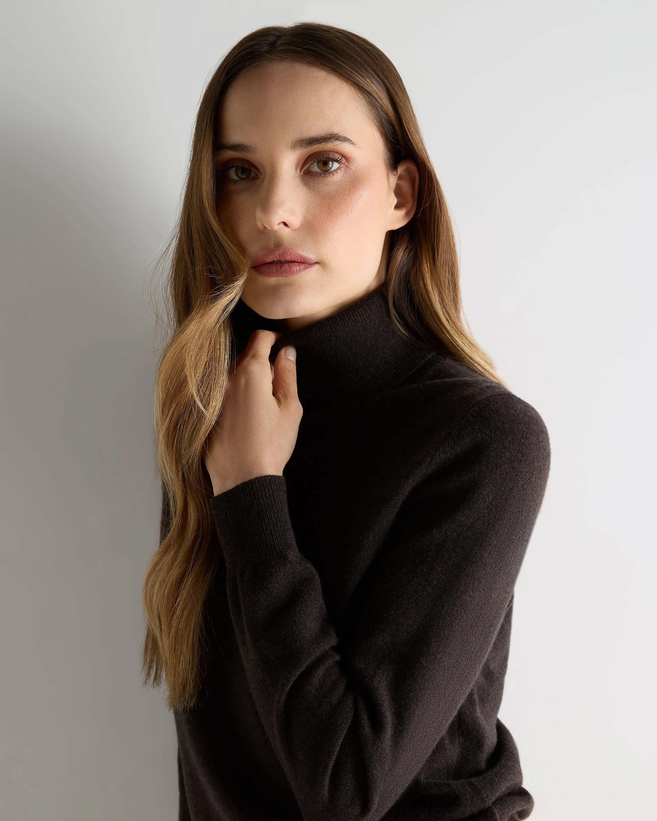 MustHave Deals Women'S Luna Roll Neck Cashmere Jumper Chocolate Brown