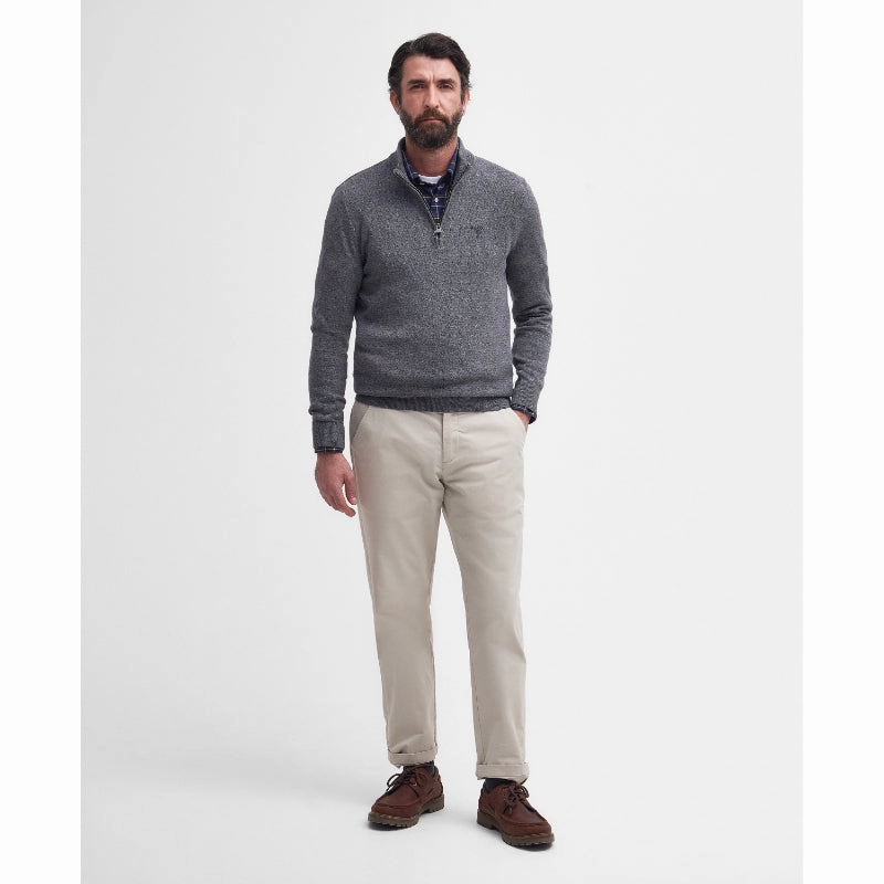 Barbour Firle Cotton Cashmere Mens 1/4 Zip Jumper - Grey Marl Todays Special Savings