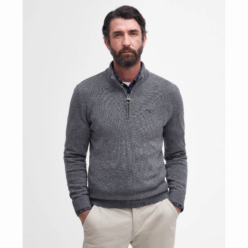 Barbour Firle Cotton Cashmere Mens 1/4 Zip Jumper - Grey Marl Clearance Savings Now