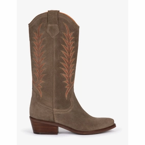 Penelope Chilvers Goldie Embroidered Suede Ladies Cowboy Boot - Taupe Today Only Discount Special Deal Frenzy