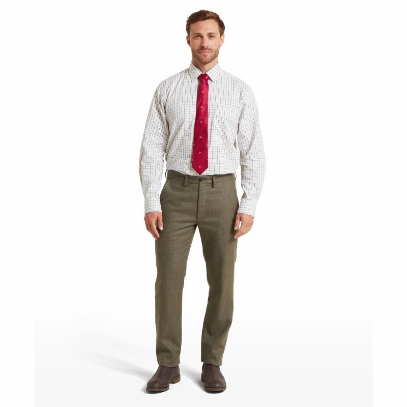 Trendy Picks Today MustHave Items Schoffel Burnham Tattersall Classic Mens Shirt - Dark Olive Tattersall