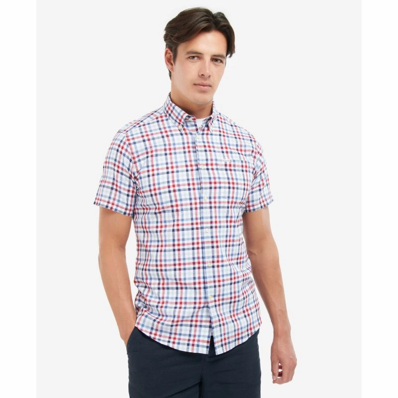 Barbour Kinson Tailored Fit Short Sleeved Mens Shirt - Red Todays Hot Pick Best Deal Alert