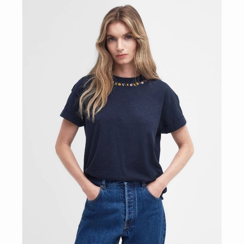 Barbour Longfield Ladies T-Shirt - Navy Online Exclusive Deal Price Slash Today