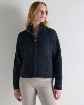 Dont Miss These Savings Hot Item Clearance Women'S Marl Zip Through Cashmere Jacket Atlantic Blue Melange
